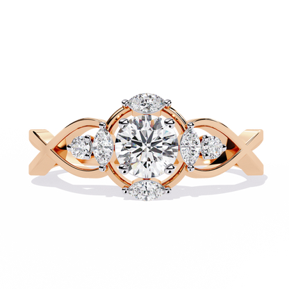 Vintage Marquise and Round Cut Diamond Unique Twisted Halo Style Dainty Cluster Proposer Ring