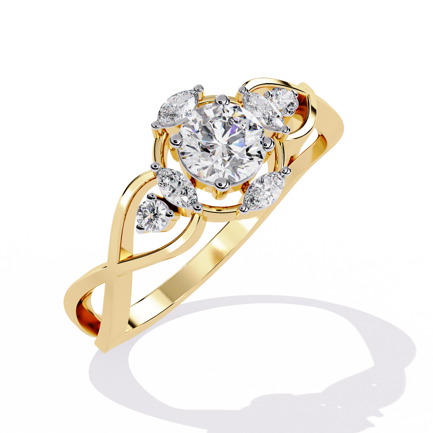 Vintage Marquise and Round Cut Diamond Unique Twisted Halo Style Dainty Cluster Proposer Ring