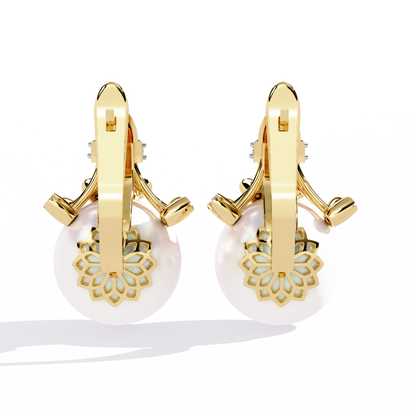 Vintage Round Cut Diamond Floral Pearls Claw Dainty Stunning Perfect Wedding Earring For Her