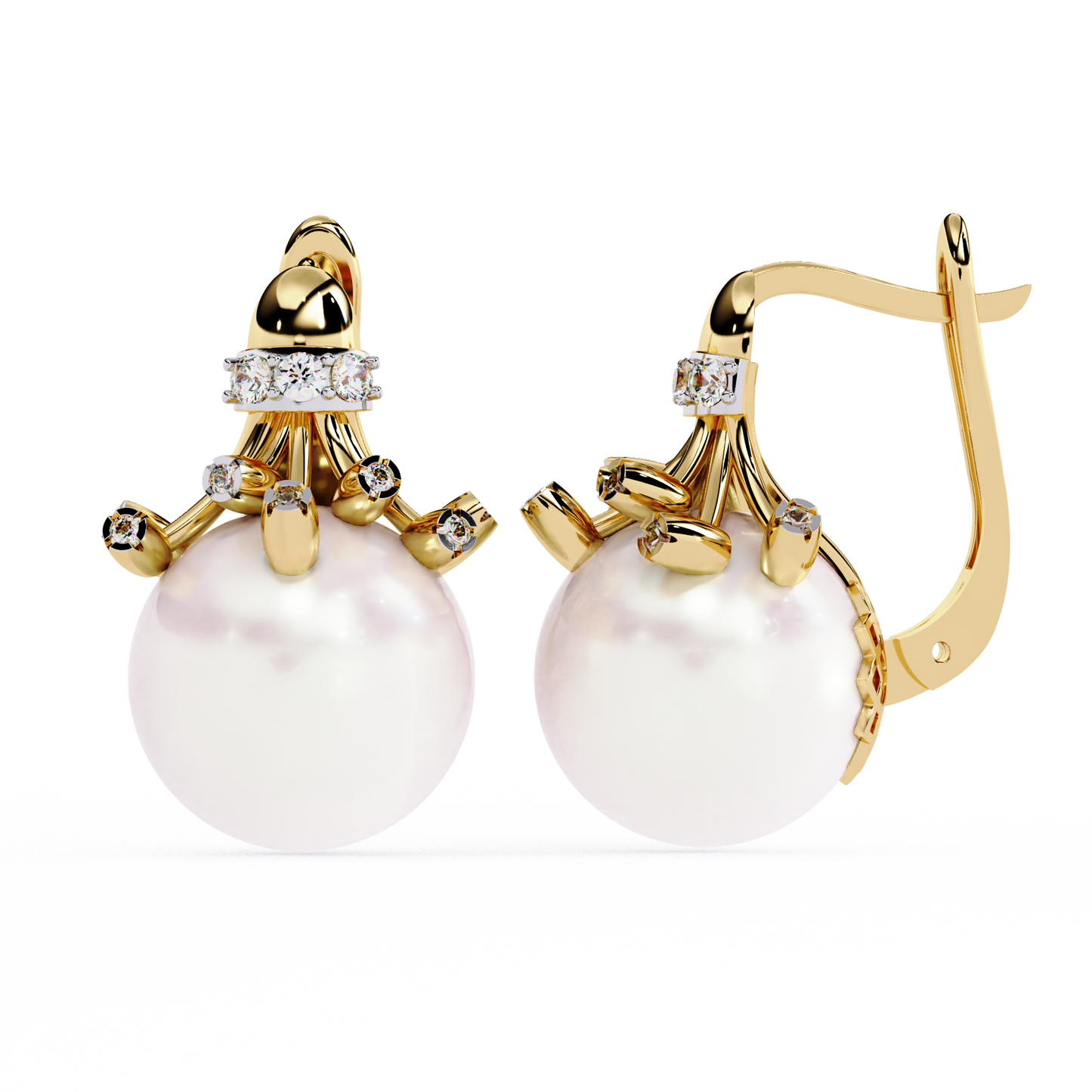 Vintage Round Cut Diamond Floral Pearls Claw Dainty Stunning Perfect Wedding Earring For Her