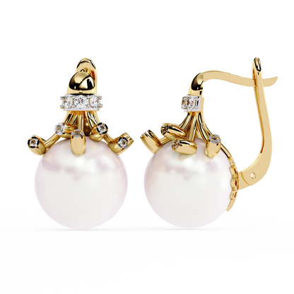 Vintage Round Cut Diamond Floral Pearls Claw Dainty Stunning Perfect Wedding Earring For Her