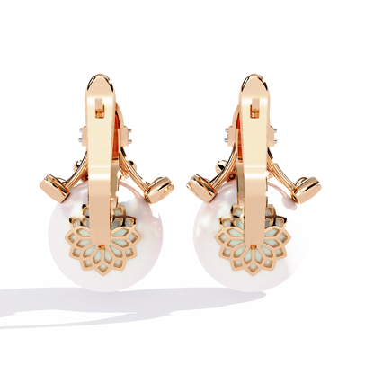 Vintage Round Cut Diamond Floral Pearls Claw Dainty Stunning Perfect Wedding Earring For Her