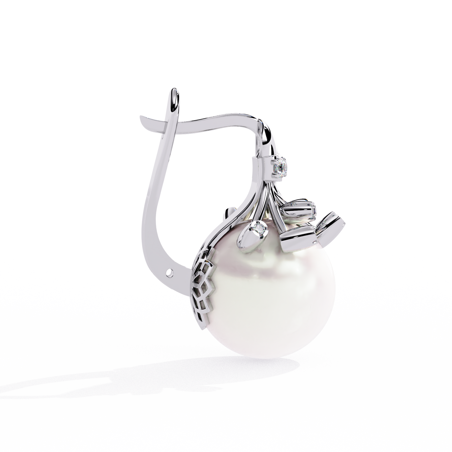 Vintage Round Cut Diamond Floral Pearls Claw Dainty Stunning Perfect Wedding Earring For Her