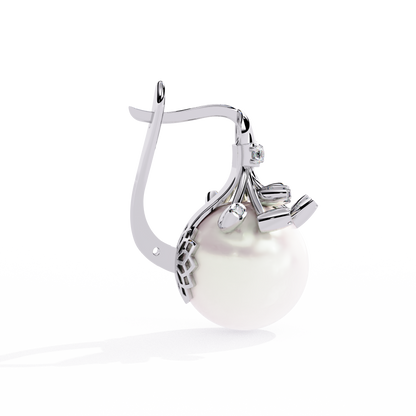 Vintage Round Cut Diamond Floral Pearls Claw Dainty Stunning Perfect Wedding Earring For Her