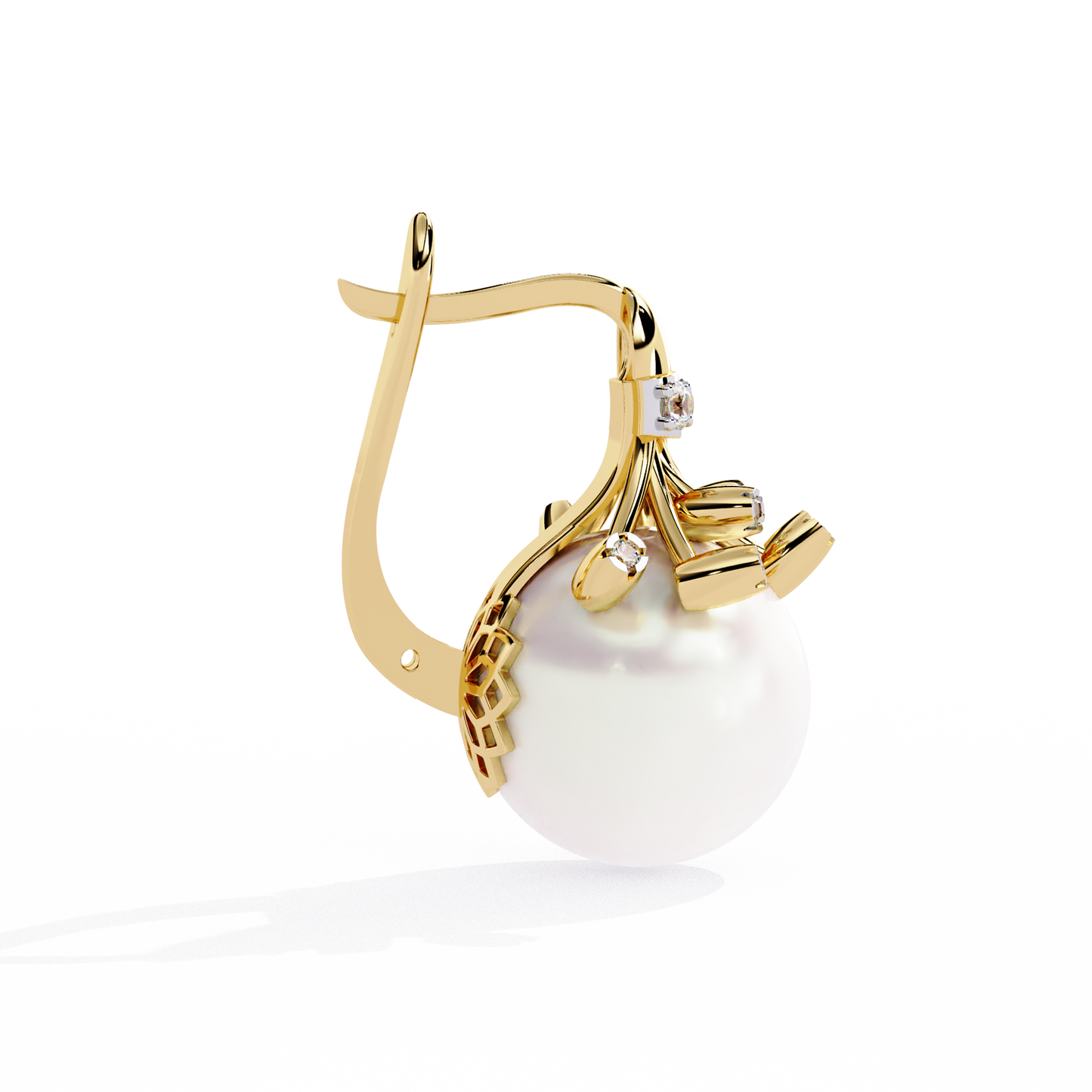 Vintage Round Cut Diamond Floral Pearls Claw Dainty Stunning Perfect Wedding Earring For Her