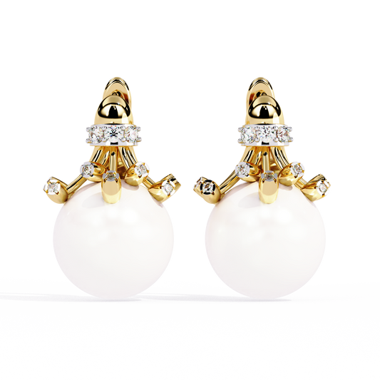 Vintage Round Cut Diamond Floral Pearls Claw Dainty Stunning Perfect Wedding Earring For Her - HIGHCARAT DIAMONDS