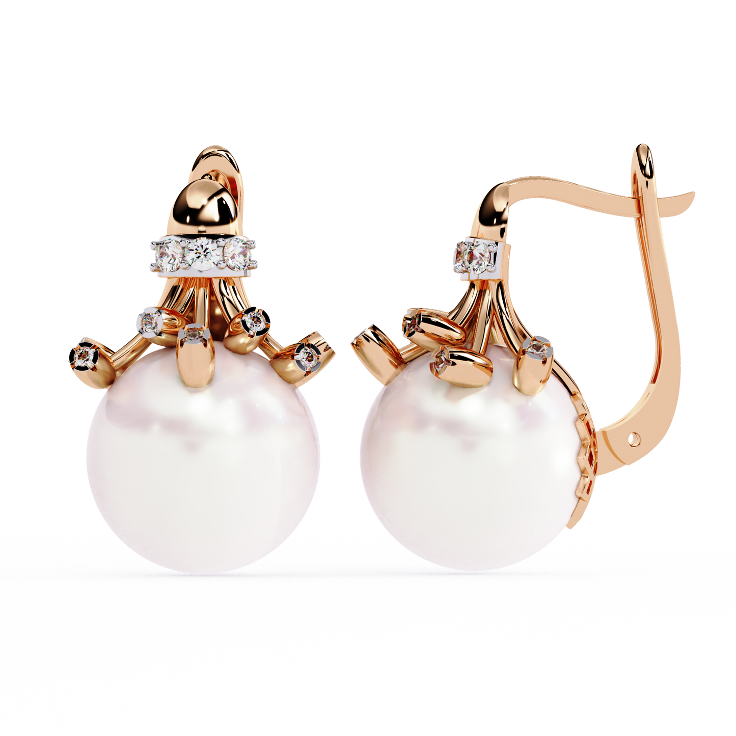 Vintage Round Cut Diamond Floral Pearls Claw Dainty Stunning Perfect Wedding Earring For Her