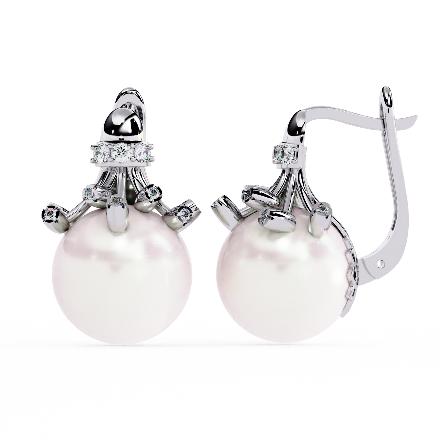 Vintage Round Cut Diamond Floral Pearls Claw Dainty Stunning Perfect Wedding Earring For Her