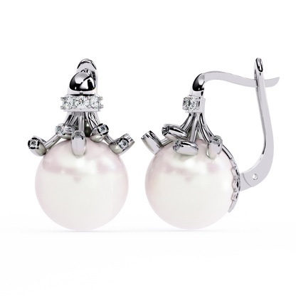 Vintage Round Cut Diamond Floral Pearls Claw Dainty Stunning Perfect Wedding Earring For Her