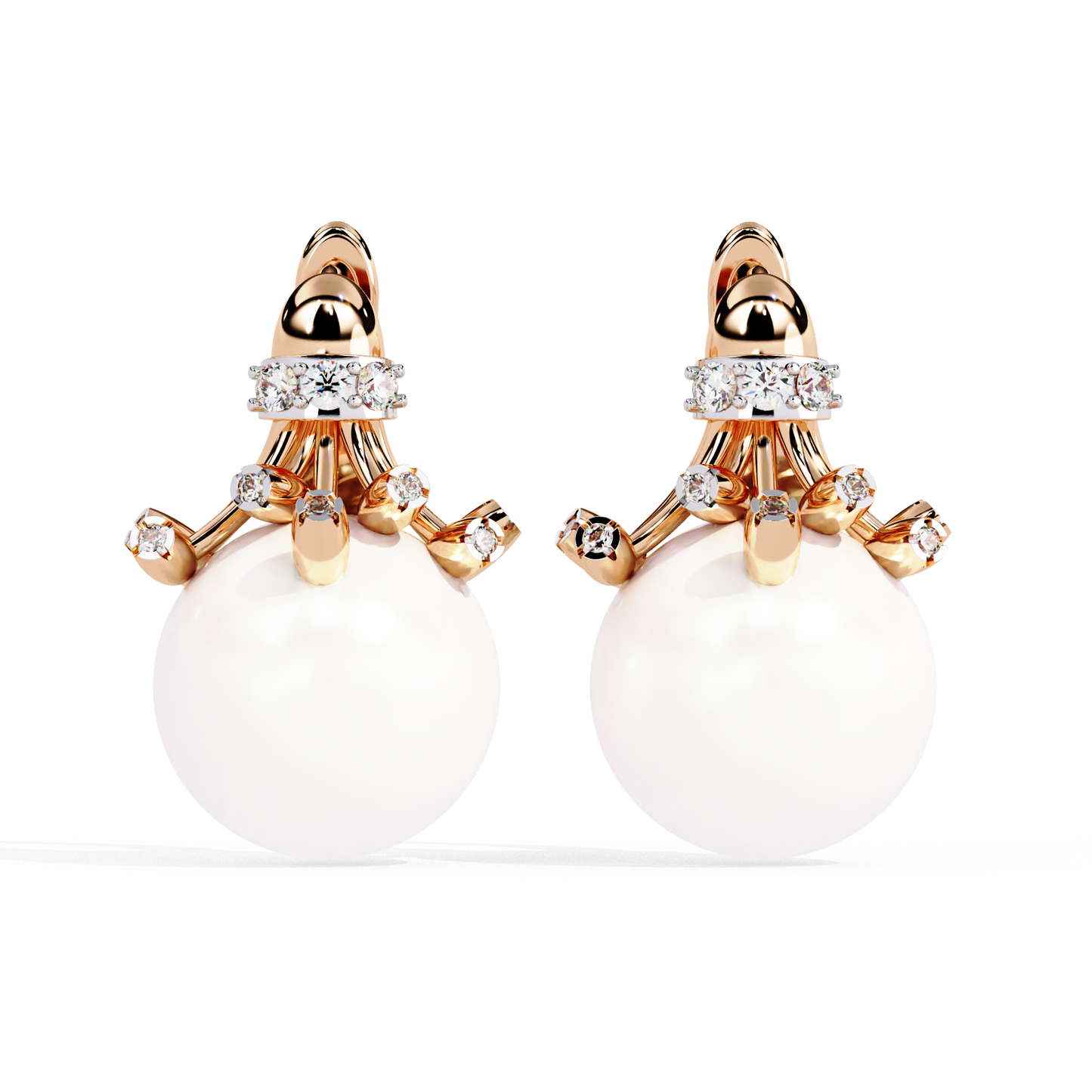 Vintage Round Cut Diamond Floral Pearls Claw Dainty Stunning Perfect Wedding Earring For Her