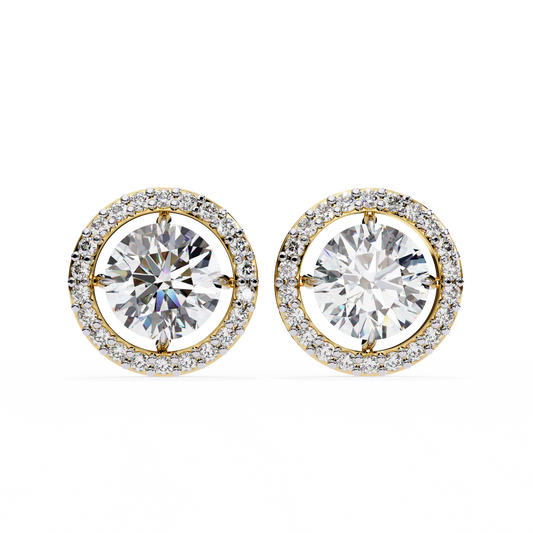 Lab Grown Diamond Halo Earrings Side Profile Showing Setting