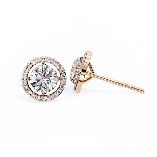 Vintage Round Cut Lab Grown Diamond Halo Style Statement Perfect Party Wear Stud Earring For Gift - HIGHCARAT DIAMONDS