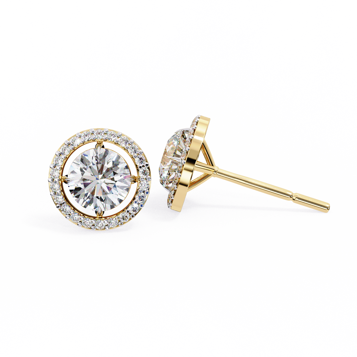 Vintage Round Cut Diamond Halo Earrings Close-Up Showing Facets