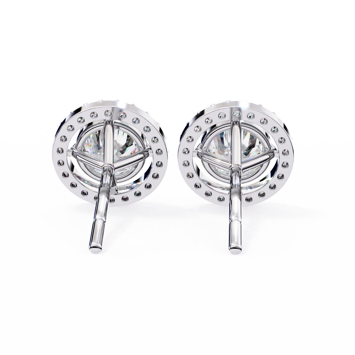 Vintage Round Cut Lab Grown Diamond Halo Earrings Alternate Angle