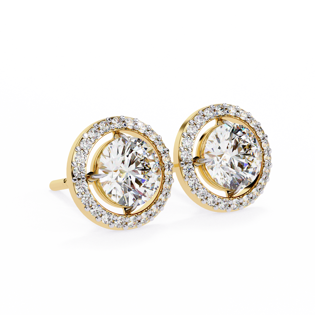 Vintage Round Diamond Halo Earrings Angled Perspective