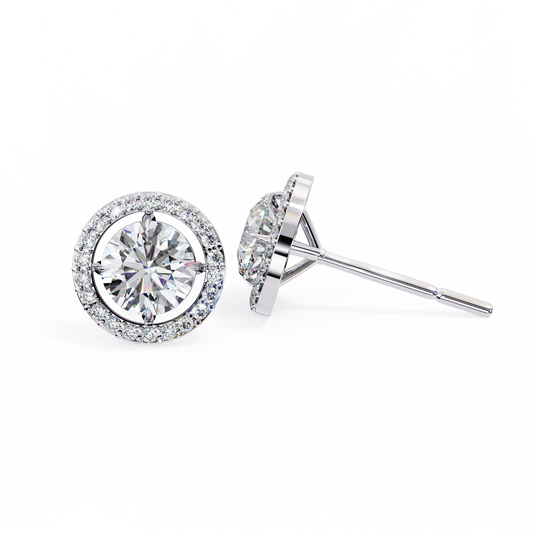 Vintage Round Cut Lab Grown Diamond Halo Style Statement Perfect Party Wear Stud Earring For Gift - HIGHCARAT DIAMONDS