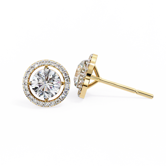 Vintage Round Cut Lab Grown Diamond Halo Style Statement Perfect Party Wear Stud Earring For Gift - HIGHCARAT DIAMONDS