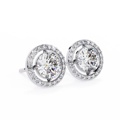 Vintage Round Cut Lab Grown Diamond Halo Style Statement Perfect Party Wear Stud Earring For Gift - HIGHCARAT DIAMONDS