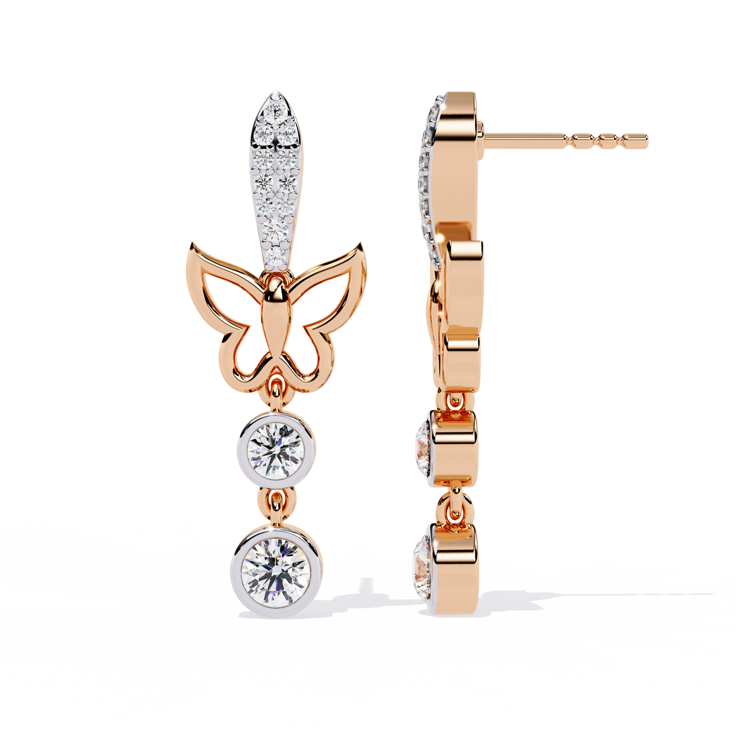 Vintage Round Cut Lab Grown & Natural Diamond Unique Butterfly Shape Cluster Certified Drop Earring Special Occasion