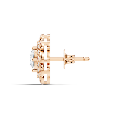 Vintage Round Labgrown Diamond Stud Earring In 14K Solid White Gold For Women's