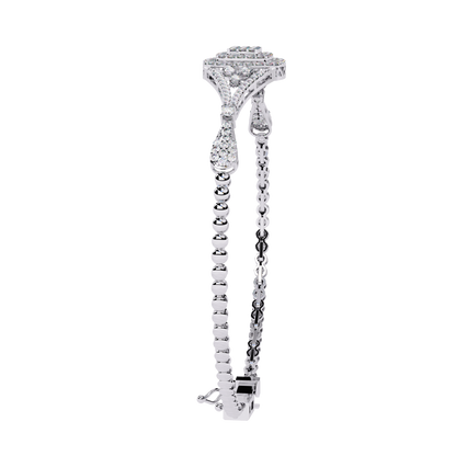 Side profile of vintage style diamond cuff bracelet with secure clasp
