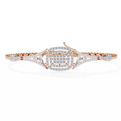 Rose gold lab diamond cuff bracelet with square center cluster setting