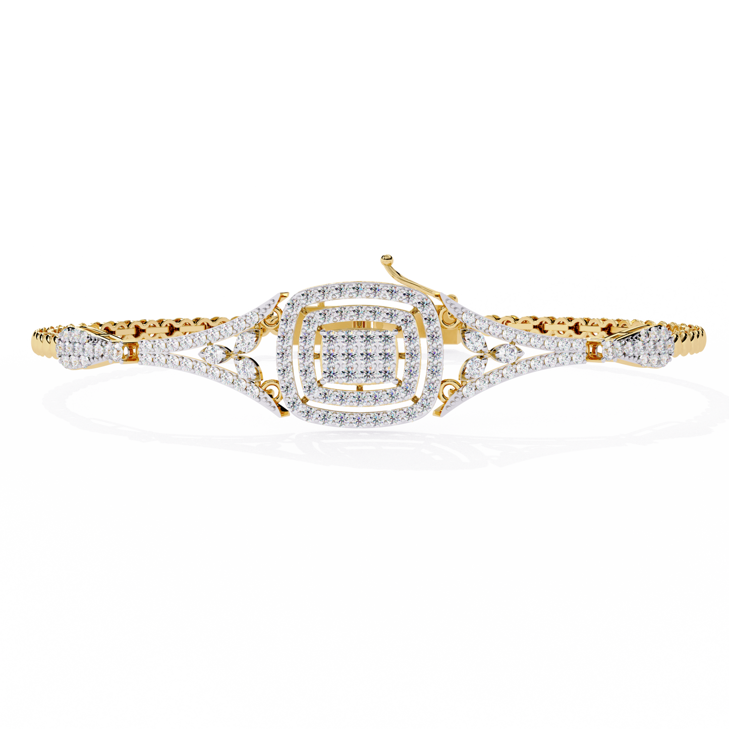 Yellow gold vintage diamond cuff bracelet with layered pave design