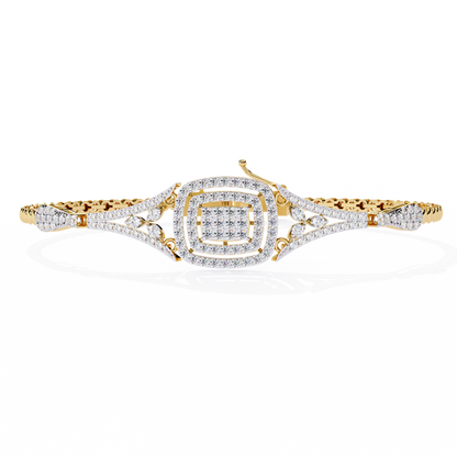 Yellow gold vintage diamond cuff bracelet with layered pave design