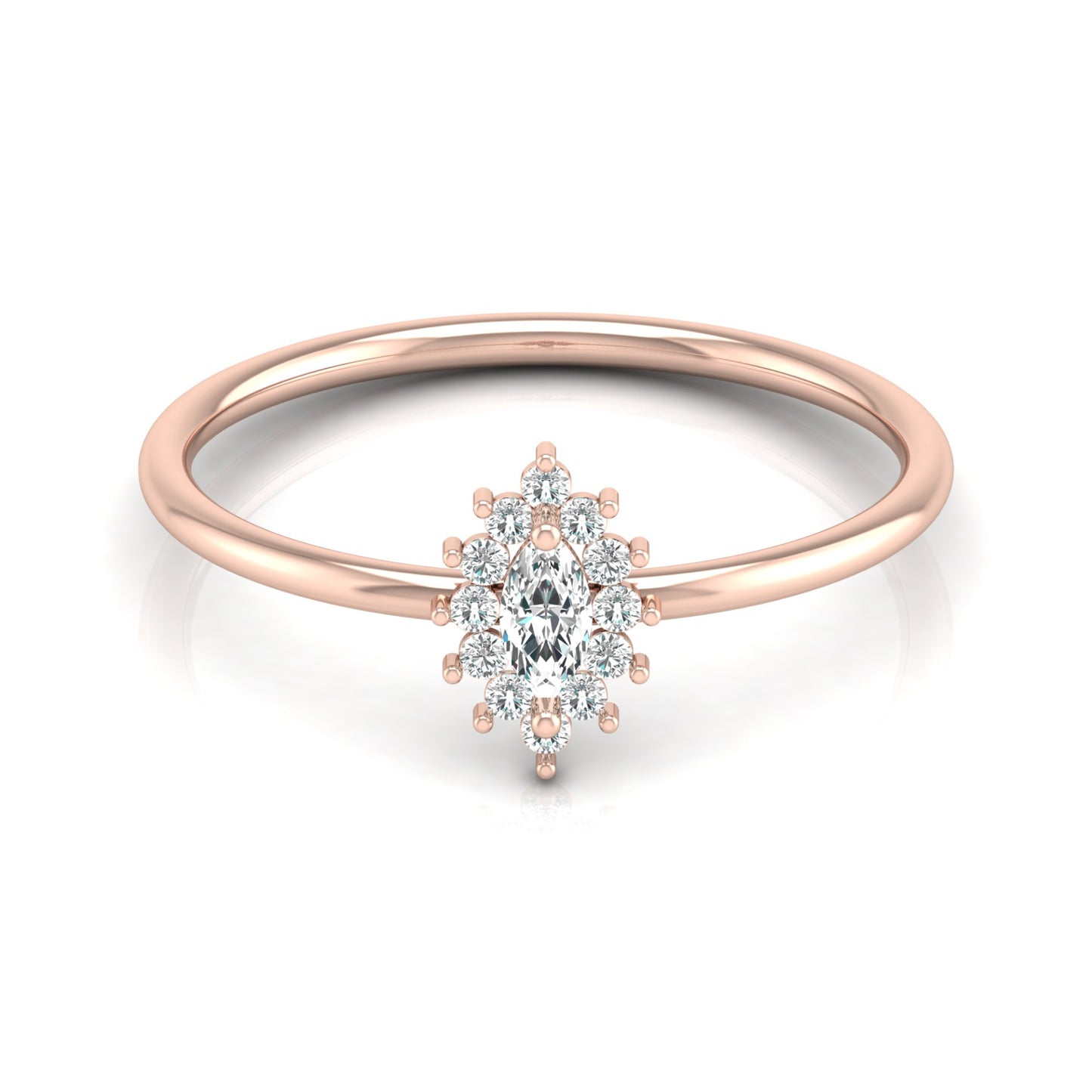 Vintage inspired Round And Marquise Labgrown Diamond Ring in 14K solid gold - HIGHCARAT DIAMONDS