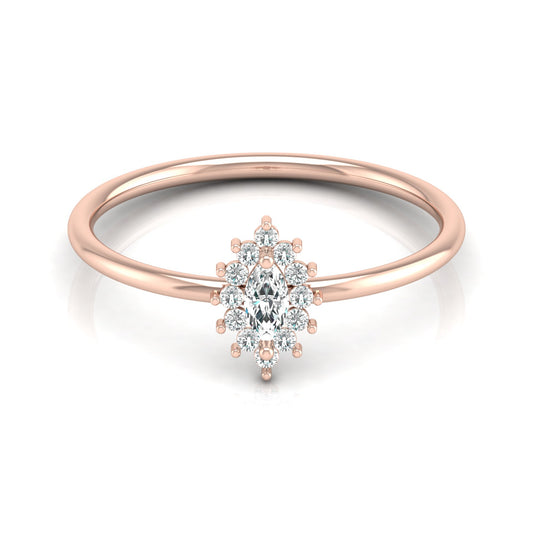 Vintage inspired Round And Marquise Labgrown Diamond Ring in 14K solid gold - HIGHCARAT DIAMONDS