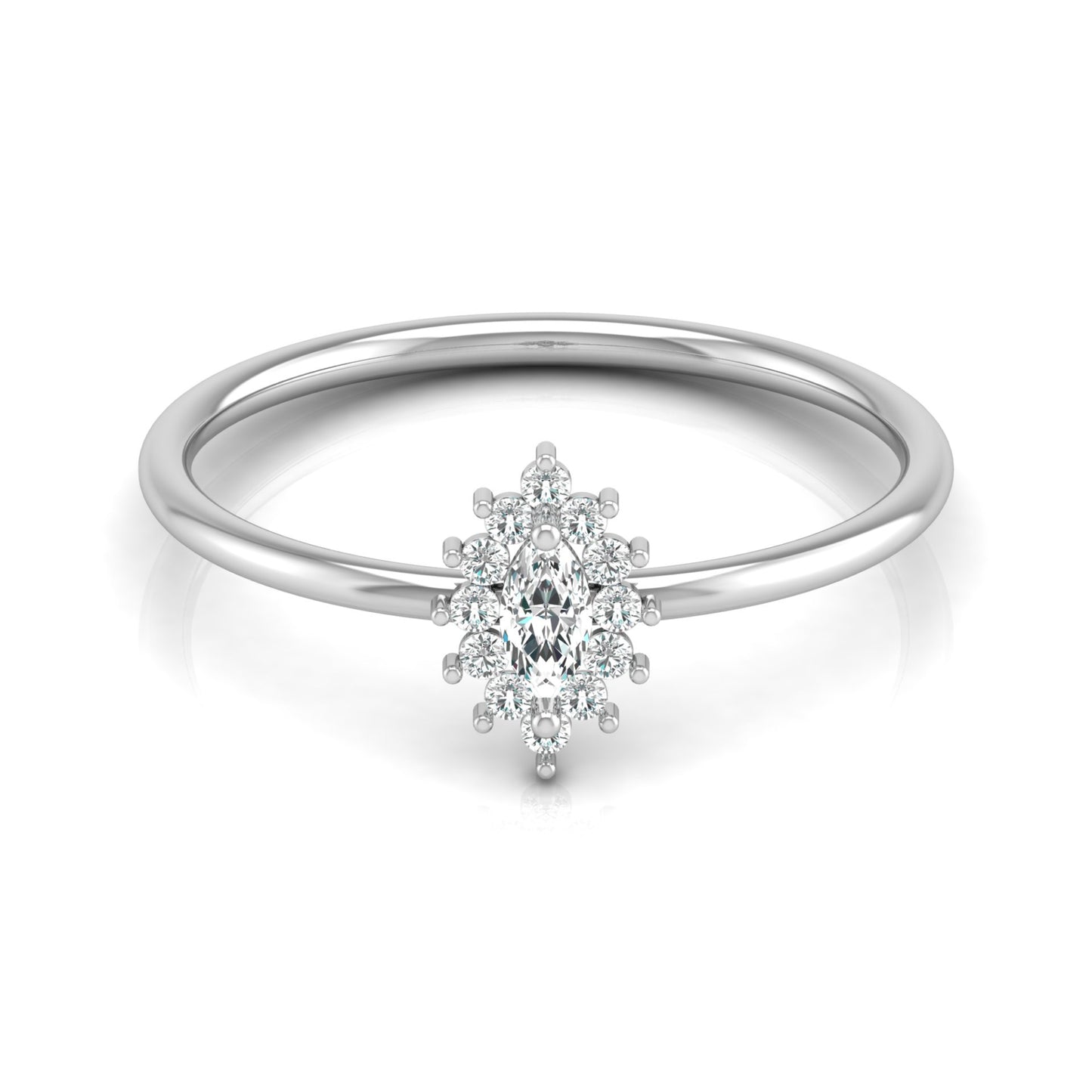 Vintage inspired Round And Marquise Labgrown Diamond Ring in 14K solid gold - HIGHCARAT DIAMONDS