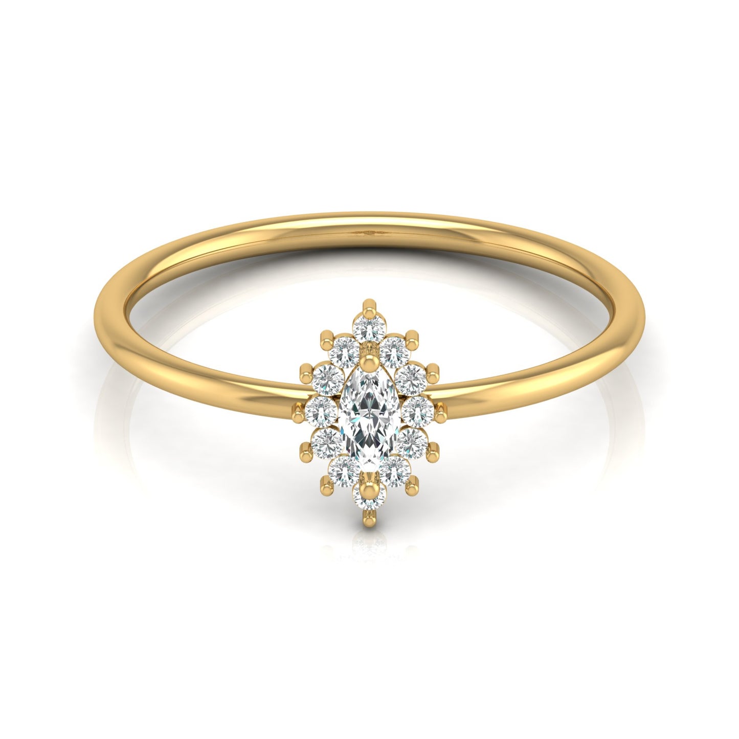 Vintage inspired Round And Marquise Labgrown Diamond Ring in 14K solid gold - HIGHCARAT DIAMONDS