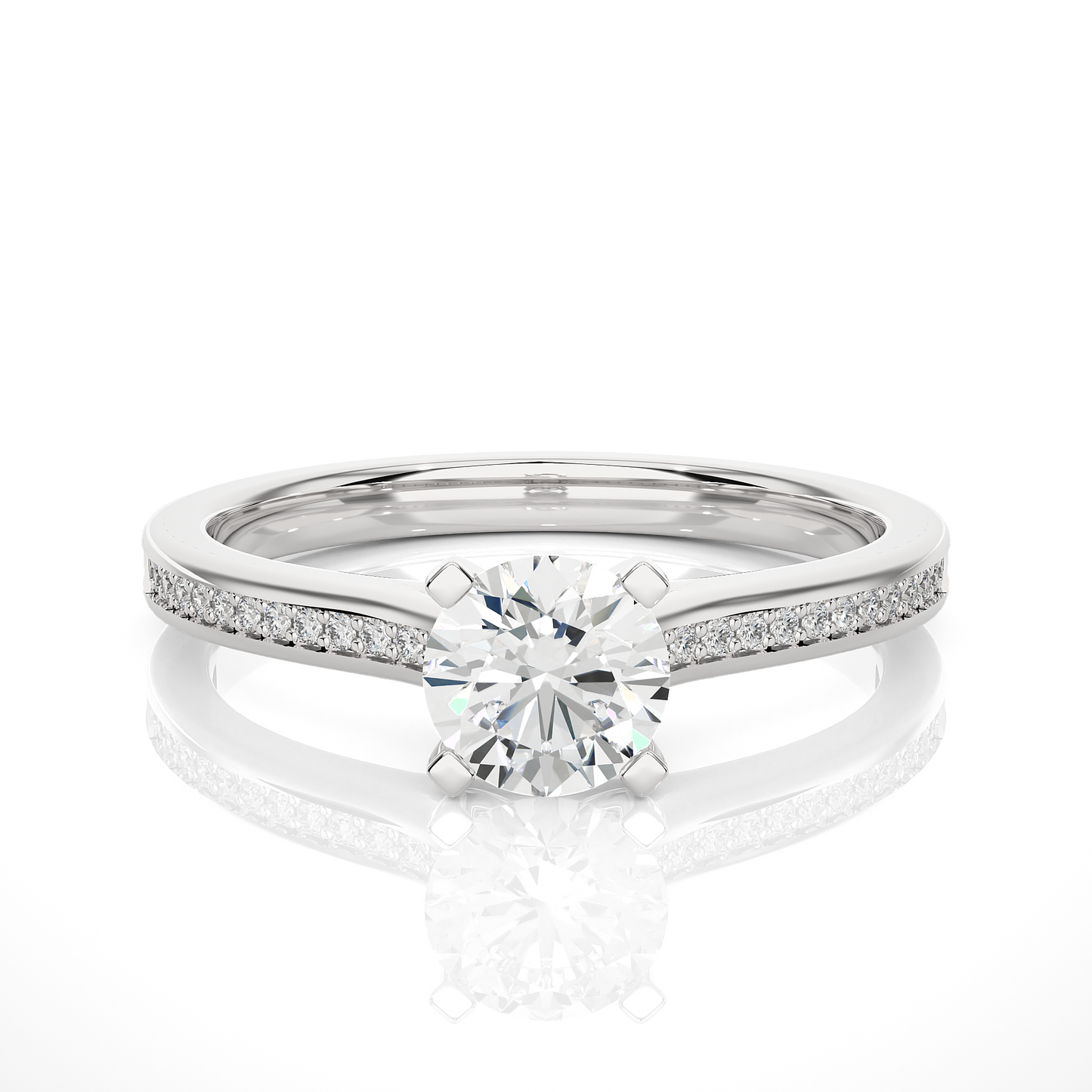 18k Round Cut  Lab Grown Diamond And Side stones  With Accent Ring  for bridal  Gift