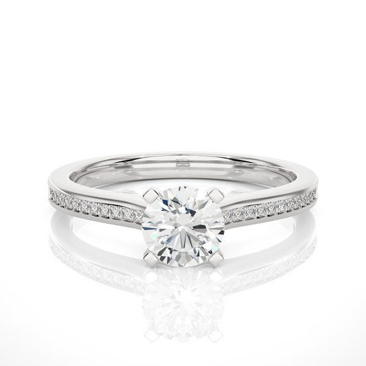18k Round Cut  Lab Grown Diamond And Side stones  With Accent Ring  for bridal  Gift