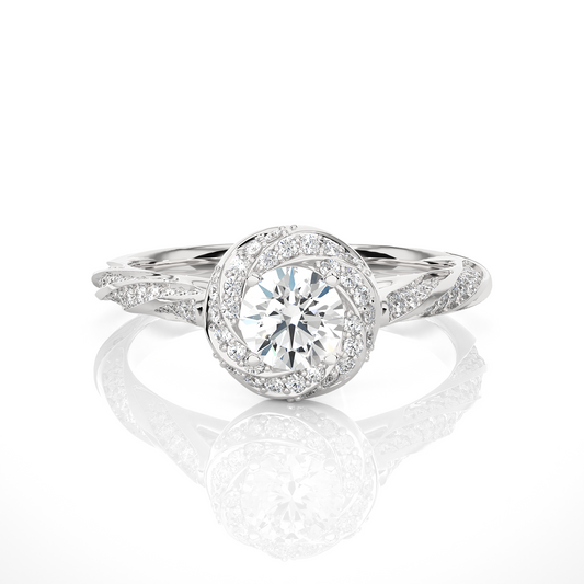18k Solid Gold Round Cut Shaped Lab Grown Diamond Accented Engagement Ring For Her,