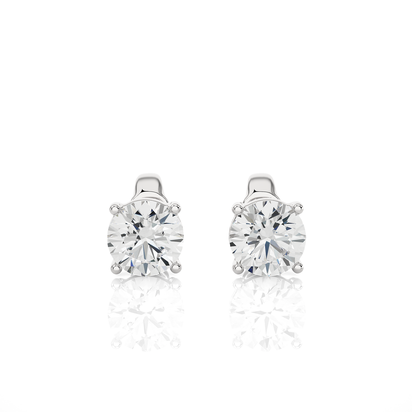 14K White Gold Round Shaped Solitaire Stud Earrings Daily Wearing Gift For Her