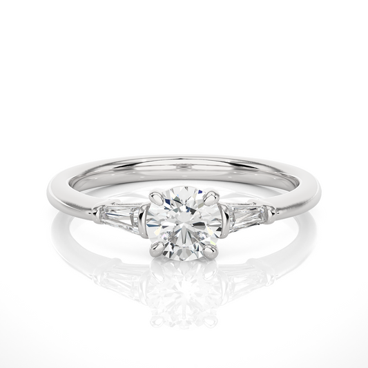 14k Solid Gold Round & Baguette Cut Lab Grown  Diamond Engagement Three stone Gift For Her