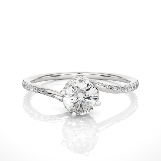 Round Shaped Twisted Shank 10K Solid White Gold Lab gown Diamond Engagement Ring For Her