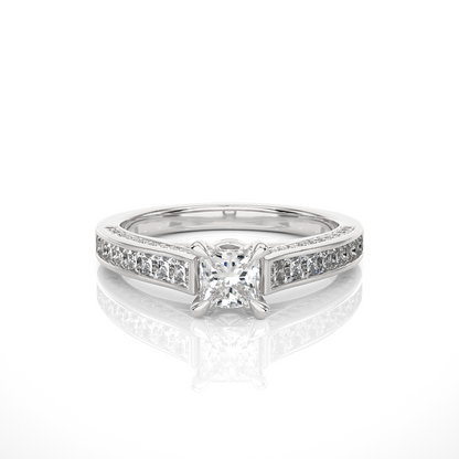1.28 Carat Princess Cut Lab grown Diamond 10K/14K/18K Wedding Ring, Round Cut Side Stone Lab grown diamond  For Her