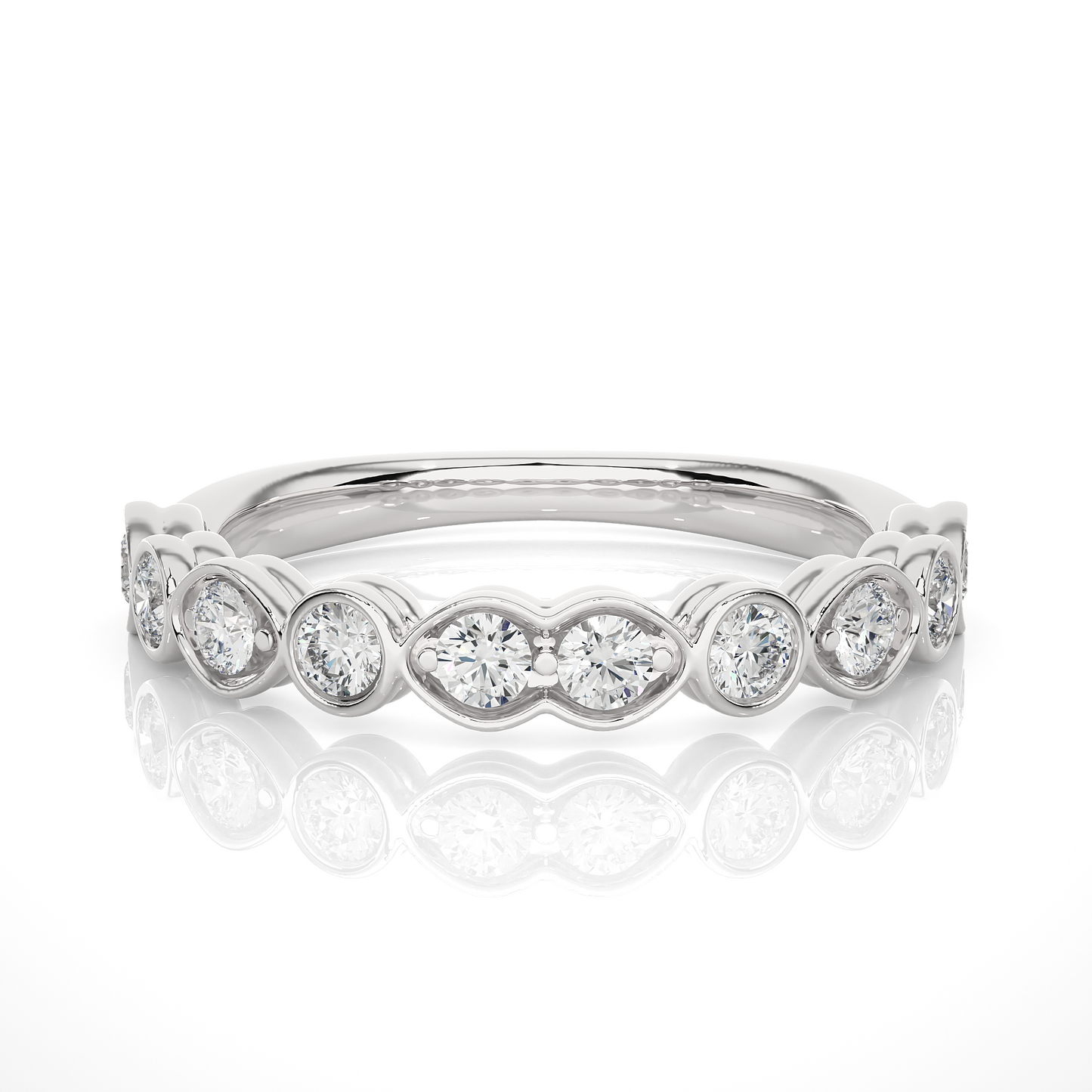 Dainty 10KT Solid Gold Bezel Set Round Shape Diamond Eternity Band Perfect for Daily Wear