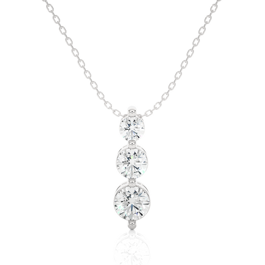 Unique Bezel Set Diamond Pendant Three Stone Round Lab Grown Necklace In 18K Solid Gold