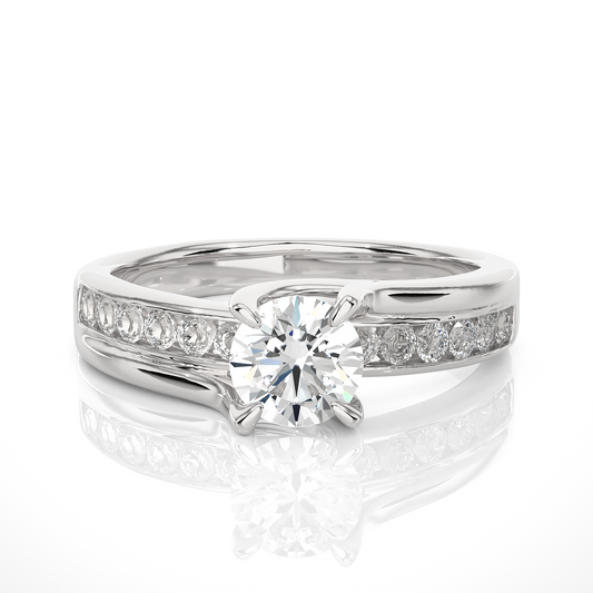 10k Solid White Gold Round Cut Diamond Solitaire with Accent classic modern Diamond Ring For her