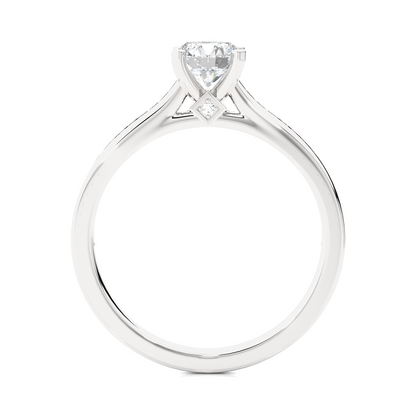 18k Round Cut  Lab Grown Diamond And Side stones  With Accent Ring  for bridal  Gift