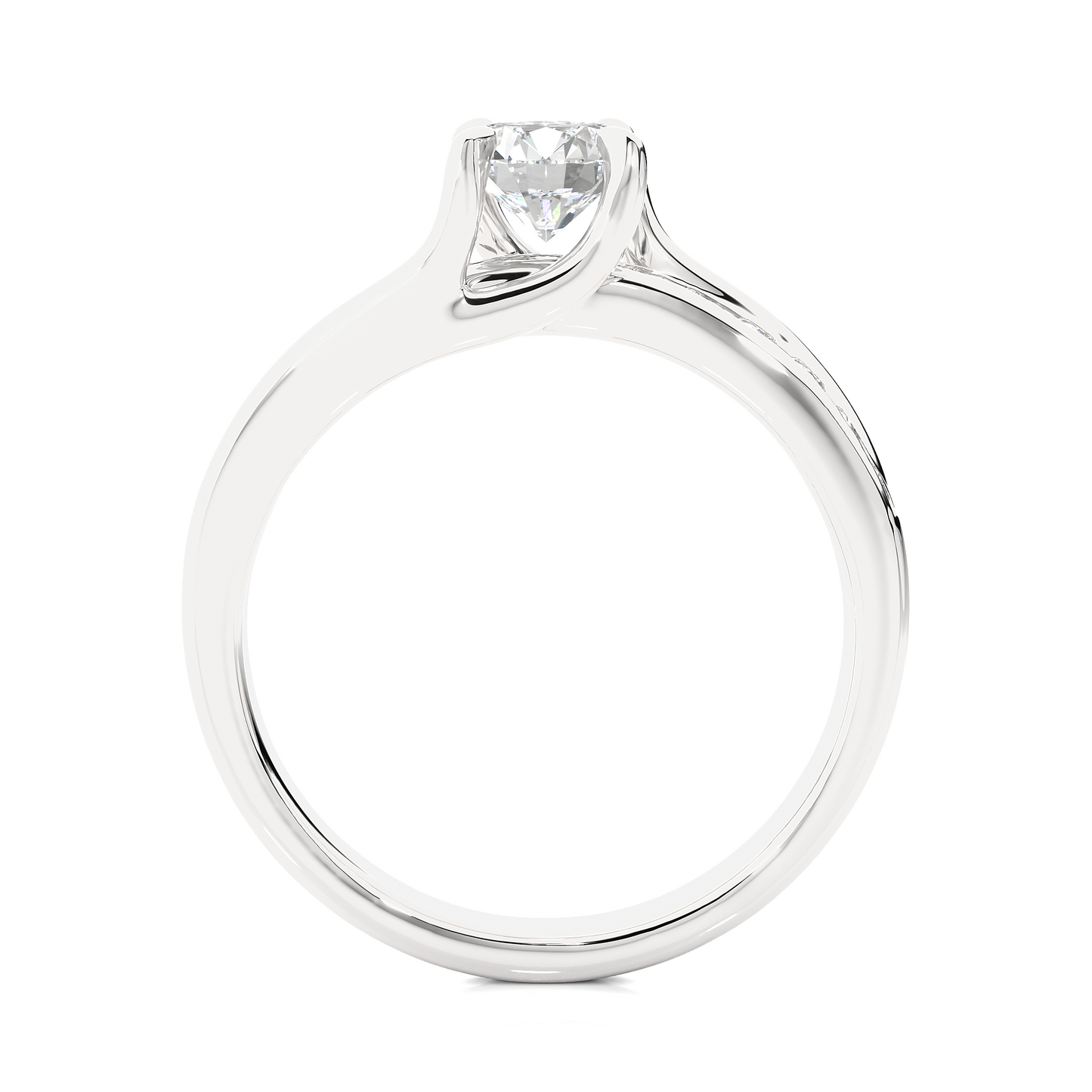 10k Solid White Gold Round Cut Diamond Solitaire with Accent classic modern Diamond Ring For her