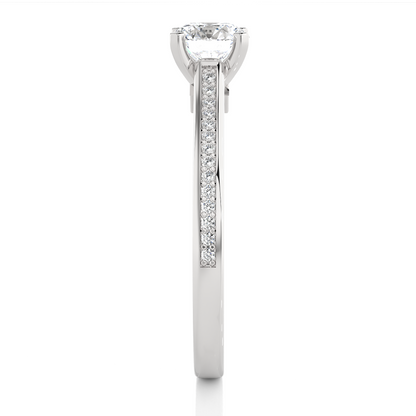 18k Round Cut  Lab Grown Diamond And Side stones  With Accent Ring  for bridal  Gift