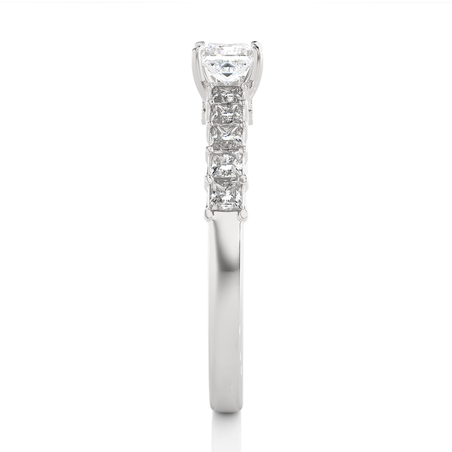 Princess & Round Cut Lab grown Diamond Ring , 14K white Gold Round Side Stone Ring For Her