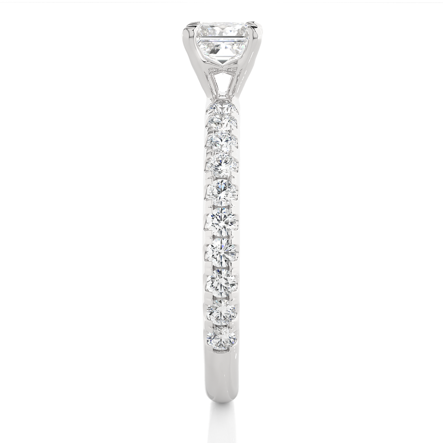 1.01 CT Princess Cut Lab Grown  Diamond 14k Solid Gold With Pave and Side Stone Women Diamond Ring