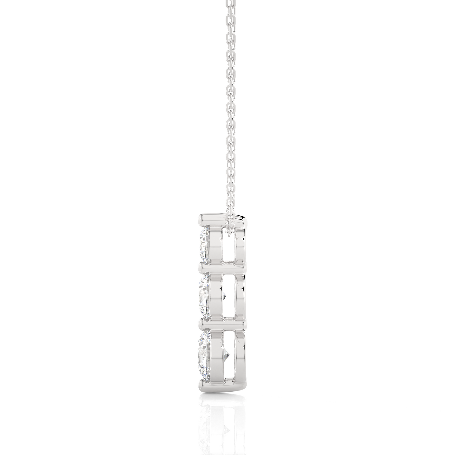 Unique Bezel Set Diamond Pendant Three Stone Round Lab Grown Necklace In 18K Solid Gold