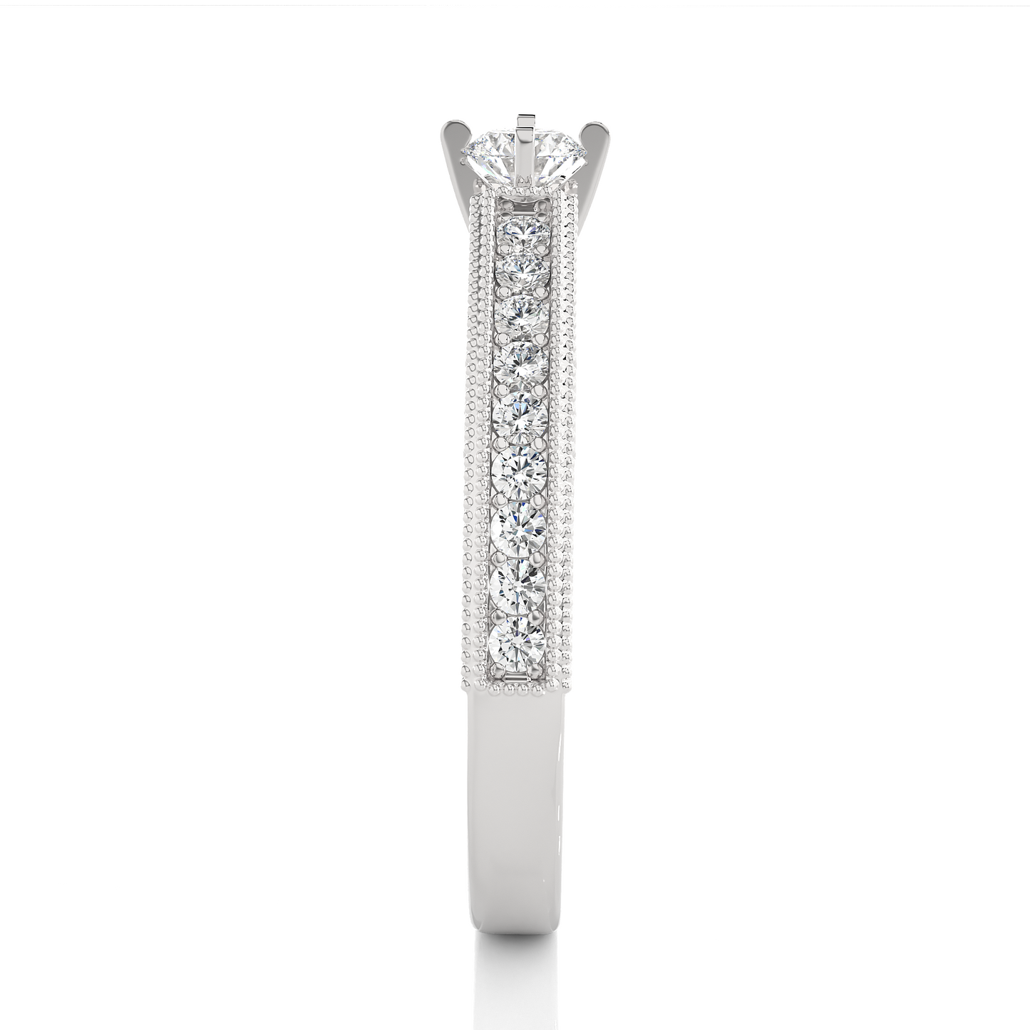 14k Solid Gold round cut Lab Grown Diamond With Pave And Side Stone Gift For wedding