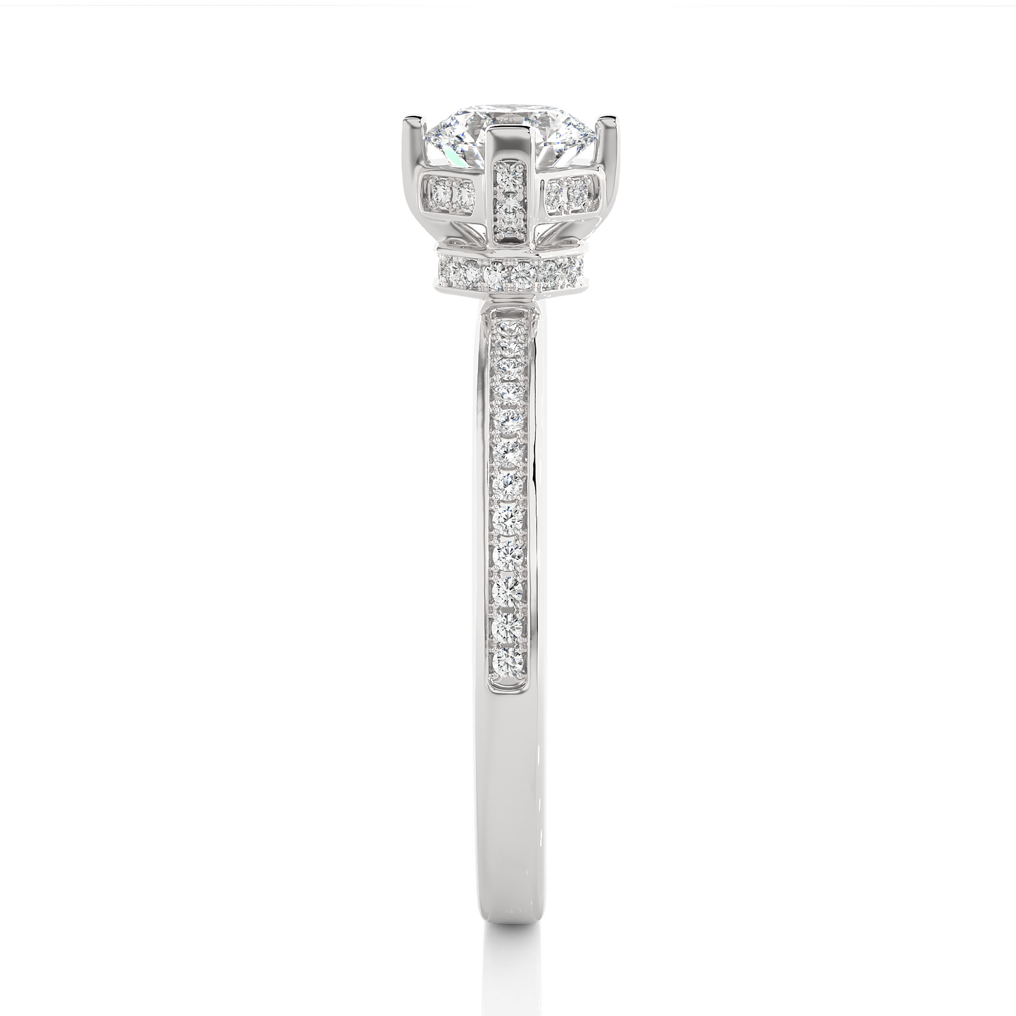 Round Cut Lab Grown  Diamond Halo Engagement 14K Solid Gold Ring For Her